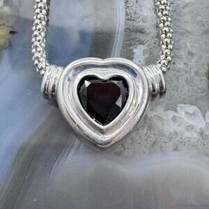 Carolyn Pollack Sterling Silver Faceted Garnet Slide Heart Pendant W/Necklace